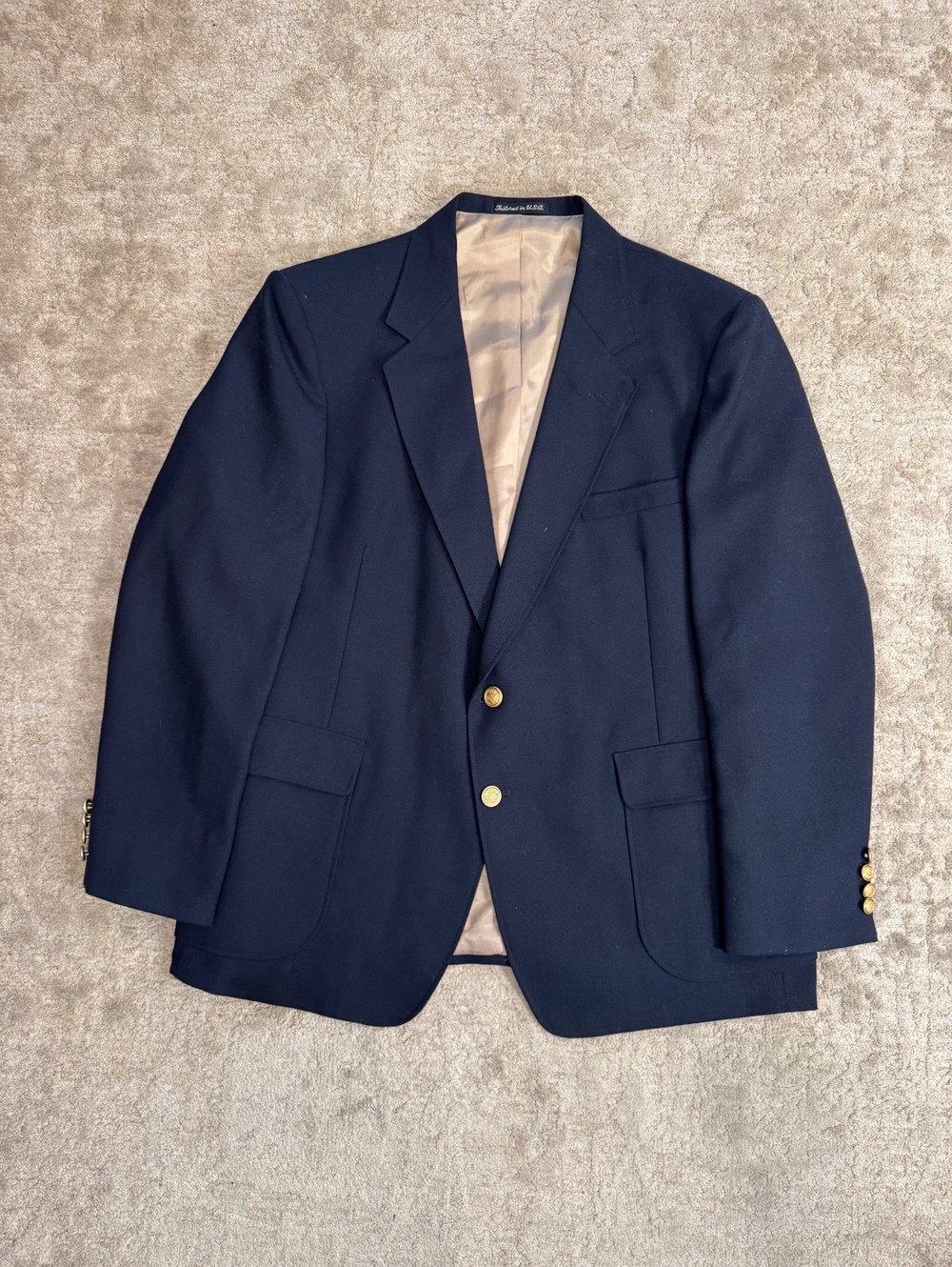 Arnold Palmer Executive Blazer Mens 44S Navy Gold Button Tailored USA Golf